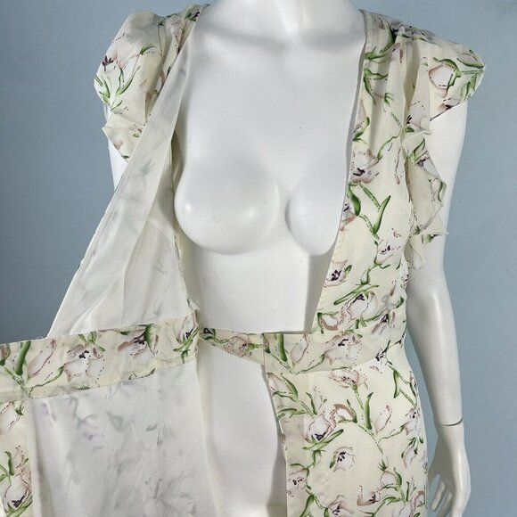 Boohoo Sleeveless Floral Frill Wrap Maxi Dress US 10 Ivory Cocktail Resort - Picture 9 of 14